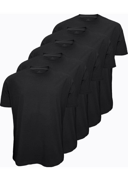 5 Li Paket Siyah Erkek T-Shirt Loose Fit / %100 Pamuk Bol Rahat Kesim 5M6040