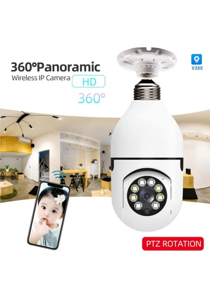 Gece Görüşlü 360 Derece LED Işık 1080P Wifi Kamera Kablosuz Panoramik Balıkgözü Ampul Kamera