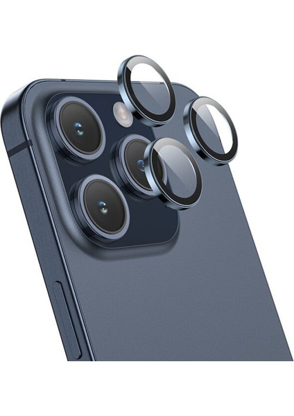Crystal Clear Apple iPhone 15 Pro-15 Pro Max Hd 3D Metal Çerçeveli Kamera Koruyucu Lens