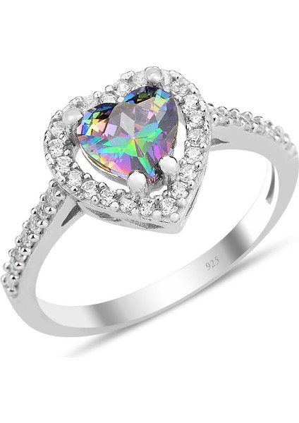 Gümüş Rodyumlu Mistik Taşlı Pırlanta Montürlü Kalp Modeli Üçlü Set SGTL12080MISTIK modelleri