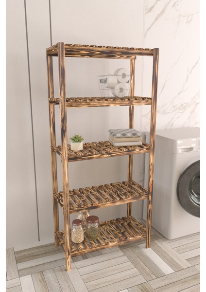 5 Raflı Masif Ahşap Banyo Düzenleyici Organizer 148X69X33 cm