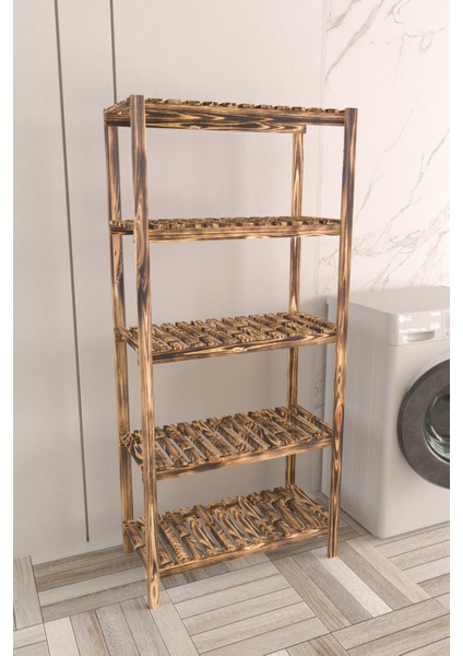 5 Raflı Masif Ahşap Banyo Düzenleyici Organizer 148X69X33 cm
