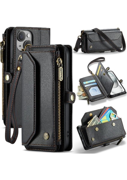 Iphone 15 Için Crossbody Durumda Fermuar Faturaları Yuvası Durumda Cüzdan Kart Tutucu Için (Yurt Dışından)