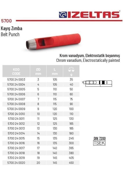 7 Mm. Kayış Zımba 5700 24 0007 fiyatları