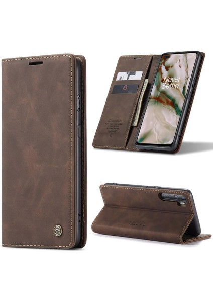 Oneplus Nord Vintage Pu Deri Cüzdan Manyetik Kapatma Flip Case (Yurt Dışından)