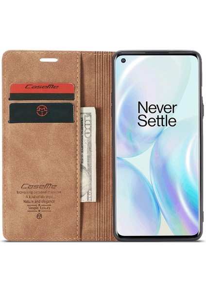 Oneplus 8 Için Flip Case Folio Kitap Vintage Pu Deri Cüzdan Manyetik (Yurt Dışından)