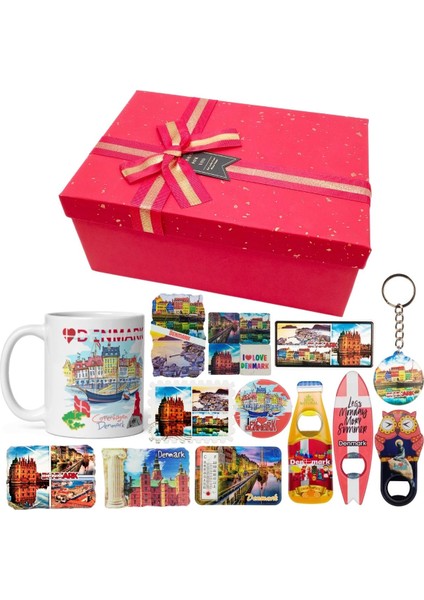 Danimarka Hediye Kutusu 10 Parça Kupa Magnet Anahtarlık Kutu