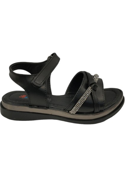 018530P Taş Detaylı Ortopedik Cırtlı Günlük Kız Çocuk Sandalet Ayakkabı