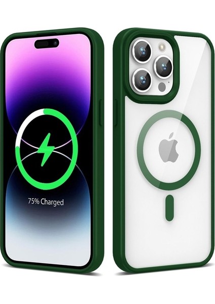 Apple iPhone 14 Pro Max Uyumlu Kılıf Magsafe Wireless Şarj Özellikli Silikon Ege Kapak, Koyu Yeşil