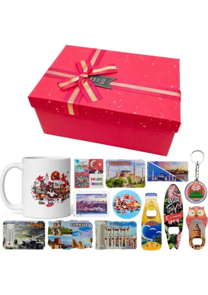Türkiye Hediye Kutusu 10 Parça Kupa Magnet Anahtarlık Kutu