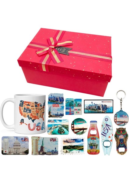 Abd Hediye Kutusu 10 Parça Kupa Magnet Anahtarlık Kutu