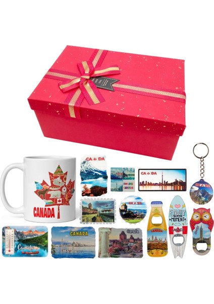 Kanada Hediye Kutusu 10 Parça Kupa Magnet Anahtarlık Kutu