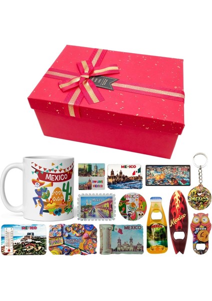 Meksika Hediye Kutusu 10 Parça Kupa Magnet Anahtarlık Kutu