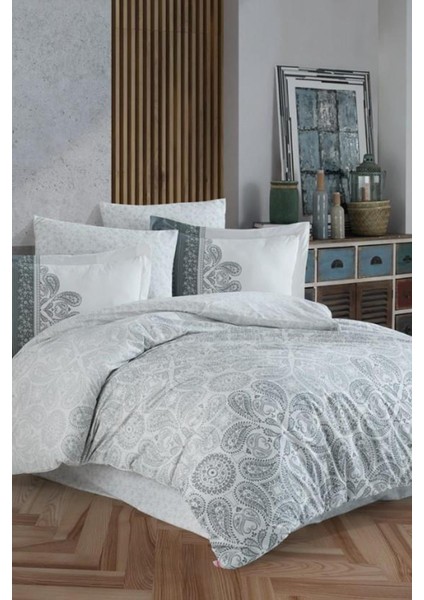 Poplin Çift Kişilik Nevresim Takımı - Irene Gri