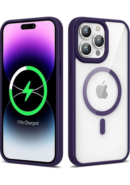Apple iPhone 14 Pro Max Uyumlu Kılıf Magsafe Wireless Şarj Özellikli Silikon Ege Kapak, Derin Mor