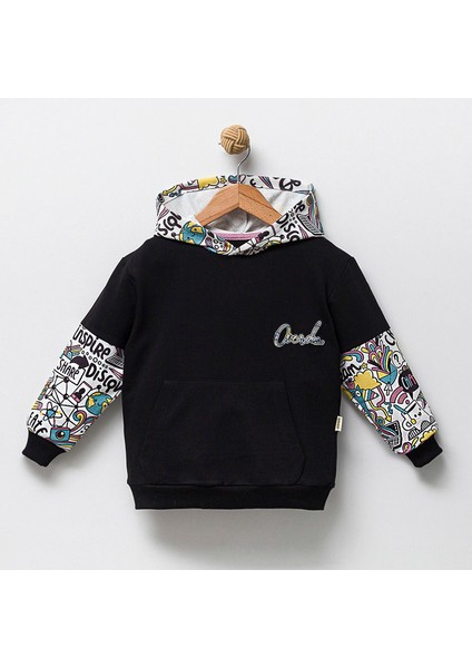 Overdo Kız Çocuk Yazı Baskılı Kapüşonlu 2ip Sweatshirt