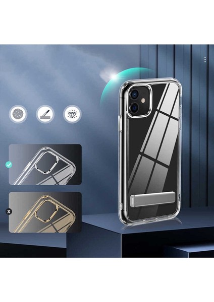 Apple iPhone 12 Uyumlu Kılıf Standlı Şeffaf Silikon L-Stand Kapak fiyatları