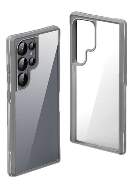 Samsung Galaxy S24 Ultra Uyumlu Kılıf Şeffaf Sert Pc Arka Yüzey Tasarımlı Edo Kapak, Gri