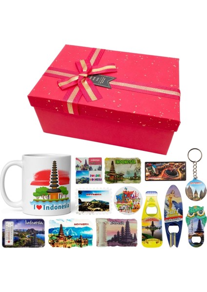 Endonezya Hediye Kutusu 10 Parça Kupa Magnet Anahtarlık Kutu