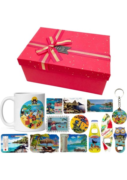 Karayipler Hediye Kutusu 10 Parça Kupa Magnet Anahtarlık Kutu