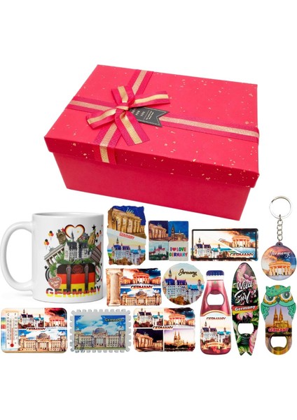 Almanya Hediye Kutusu 10 Parça Kupa Magnet Anahtarlık Kutu