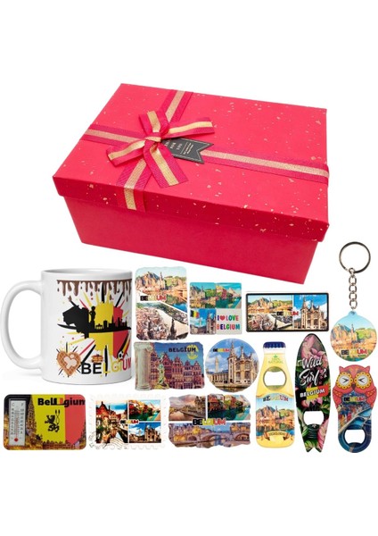 Belçika Hediye Kutusu 10 Parça Kupa Magnet Anahtarlık Kutu