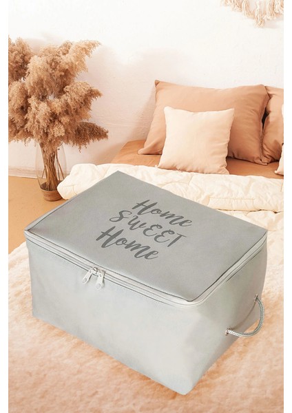 Gri Home Sweet Home Baskılı Büyük Boy Baza Altı Kazak Pike Battaniye Hurcu 64X40X35