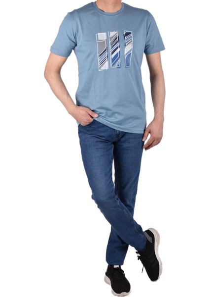 RYM-7950 Bisiklet Yaka Desenli Tişört/açık Mavi/xxl