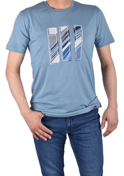 RYM-7950 Bisiklet Yaka Desenli Tişört/açık Mavi/xxl fiyatları