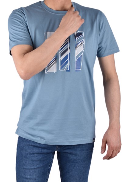 RYM-7950 Bisiklet Yaka Desenli Tişört/açık Mavi/xxl modelleri