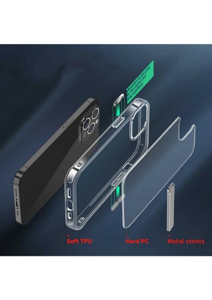 Apple iPhone 14 Pro Max Uyumlu Kılıf Standlı Şeffaf Silikon L-Stand Kapak fiyatları