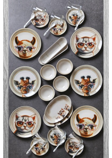 Kitchen Life 32 Parça 6 Kişilik Sweet Animals Porselen Kahvaltı Takımı Bone China