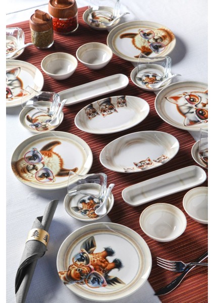 Kitchen Life 32 Parça 6 Kişilik Sweet Animals Porselen Kahvaltı Takımı Bone China