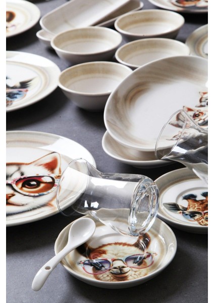 Kitchen Life 32 Parça 6 Kişilik Sweet Animals Porselen Kahvaltı Takımı Bone China