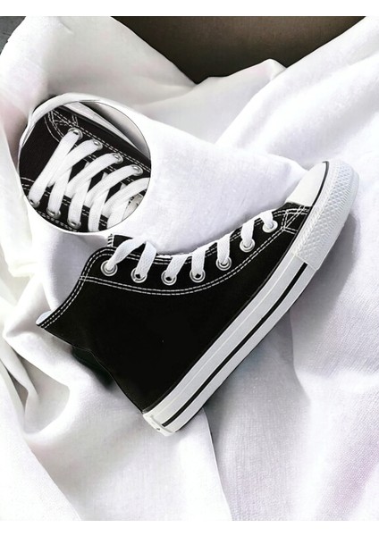 Unisex Convers Günlük Keten Rahat Bilekli Siyah Uzun Sneaker Spor Ayakkabı