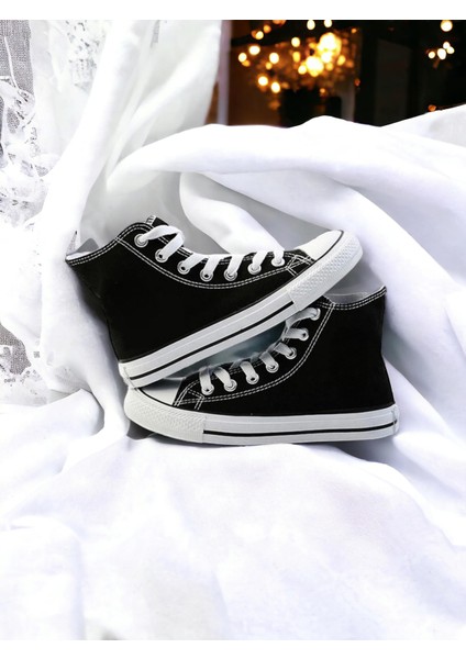 Unisex Convers Günlük Keten Rahat Bilekli Siyah Uzun Sneaker Spor Ayakkabı fiyatları
