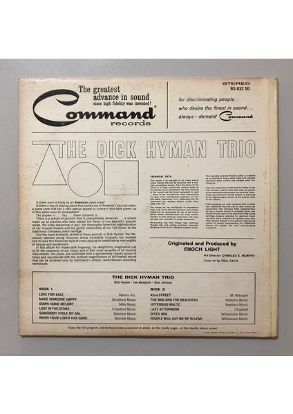 Dick Hyman And His Trio The Dick Hyman Trio Lp Plak (Orjnal 1961 Dönem Amerika Baskı Plak)