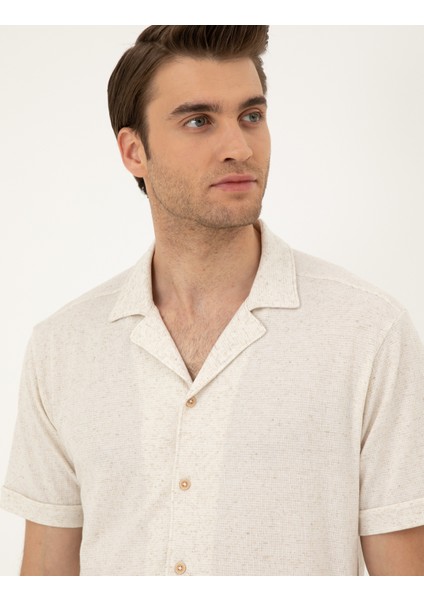 Erkek Bej Slim Fit Örme Gömlek 50288946-VR011