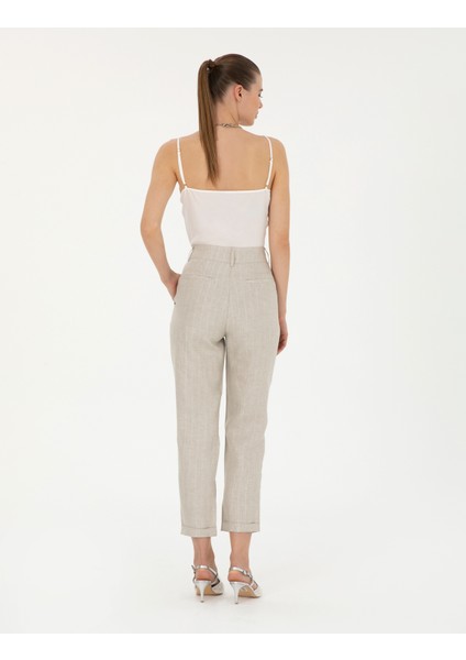 Kadın Bej Keten Karışımlı Carrot Fit Pantolon 50285479-VR011 fırsatları