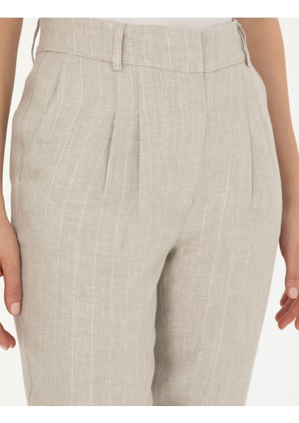 Kadın Bej Keten Karışımlı Carrot Fit Pantolon 50285479-VR011 indirimleri