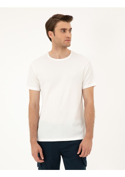 Erkek Ekru Slim Fit Tişört 50288914-VR019