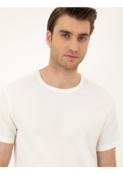 Erkek Ekru Slim Fit Tişört 50288914-VR019