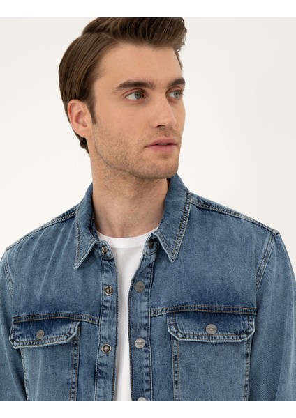 Erkek Koyu Mavi Regular Fit Uzun Kollu Jean Gömlek 50288244-VR032