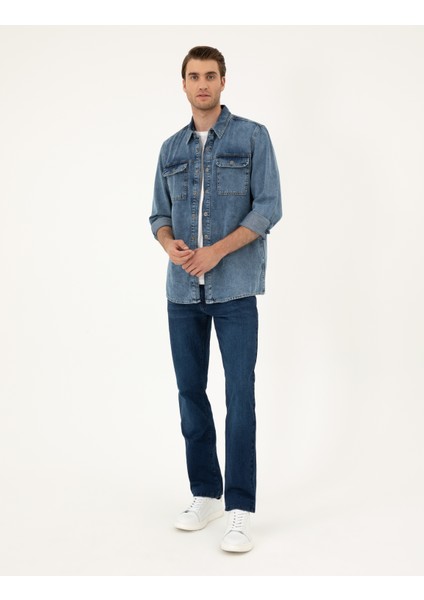 Erkek Koyu Mavi Regular Fit Uzun Kollu Jean Gömlek 50288244-VR032