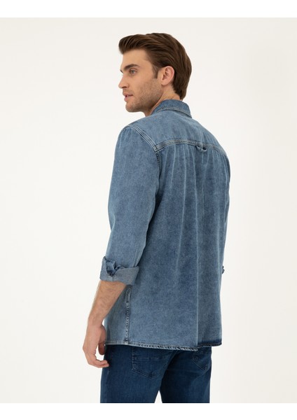 Erkek Koyu Mavi Regular Fit Uzun Kollu Jean Gömlek 50288244-VR032