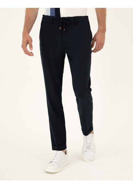 Erkek Lacivert Carrot Fit Jogger Kanvas Pantolon 50289230-VR033