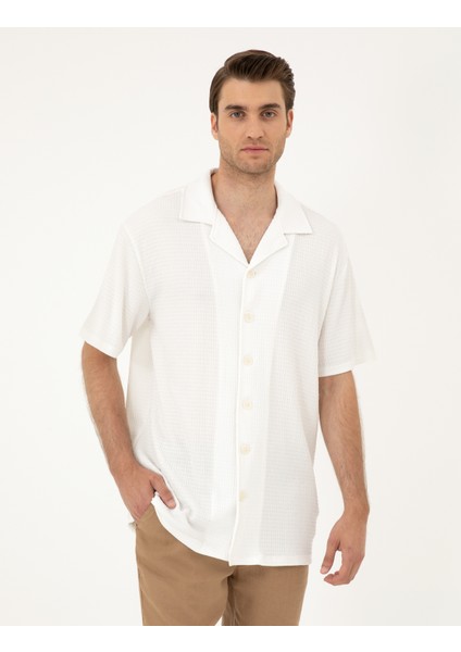 Erkek Beyaz Regular Fit Örme Gömlek 50286124-VR013