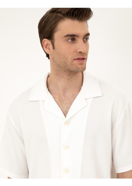 Erkek Beyaz Regular Fit Örme Gömlek 50286124-VR013