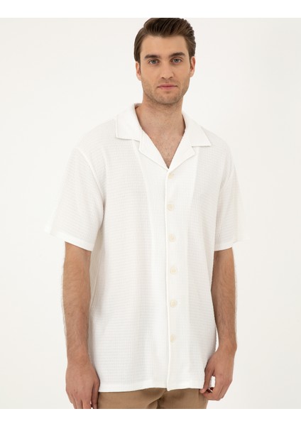 Erkek Beyaz Regular Fit Örme Gömlek 50286124-VR013