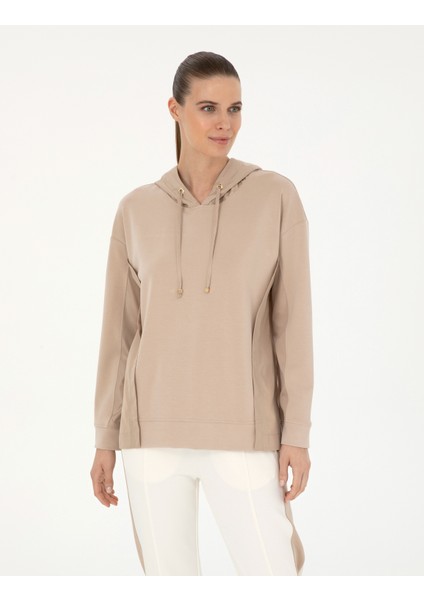 Kadın Bej Oversize Kapüşonlu Modal Kumaş Sweatshirt 50283295-VR011